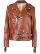 Golden Goose Deluxe Brand Fringed Sleeve Biker Jacket, Women's, Size: Xs, Nude/neutrals, Cotton/leather/polyester/viscose
