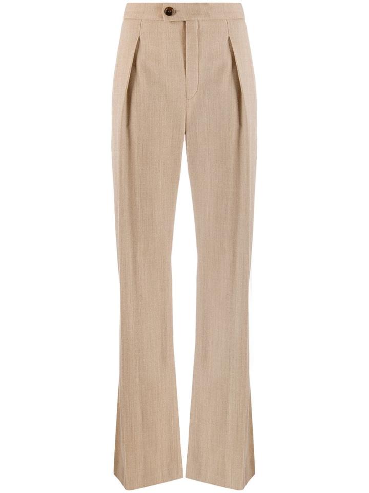 Chloé High Waist Front Pleated Trousers - Neutrals