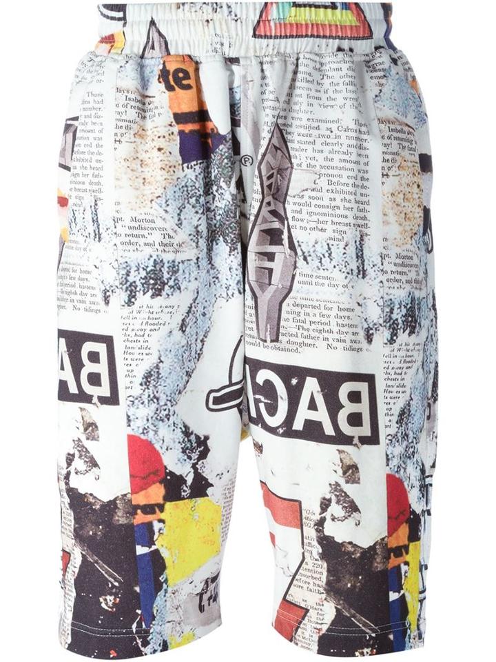 Ktz Newspaper Print Track Shorts, Men's, Size: Small, Cotton