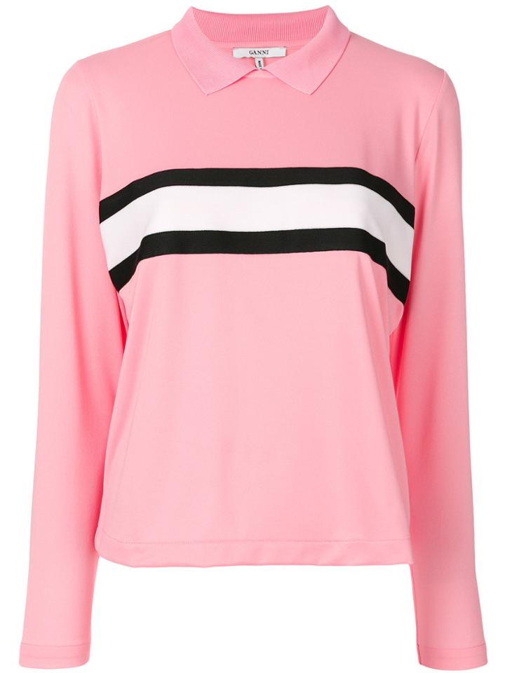 Ganni Stripe Detail Polo Shirt - Pink & Purple