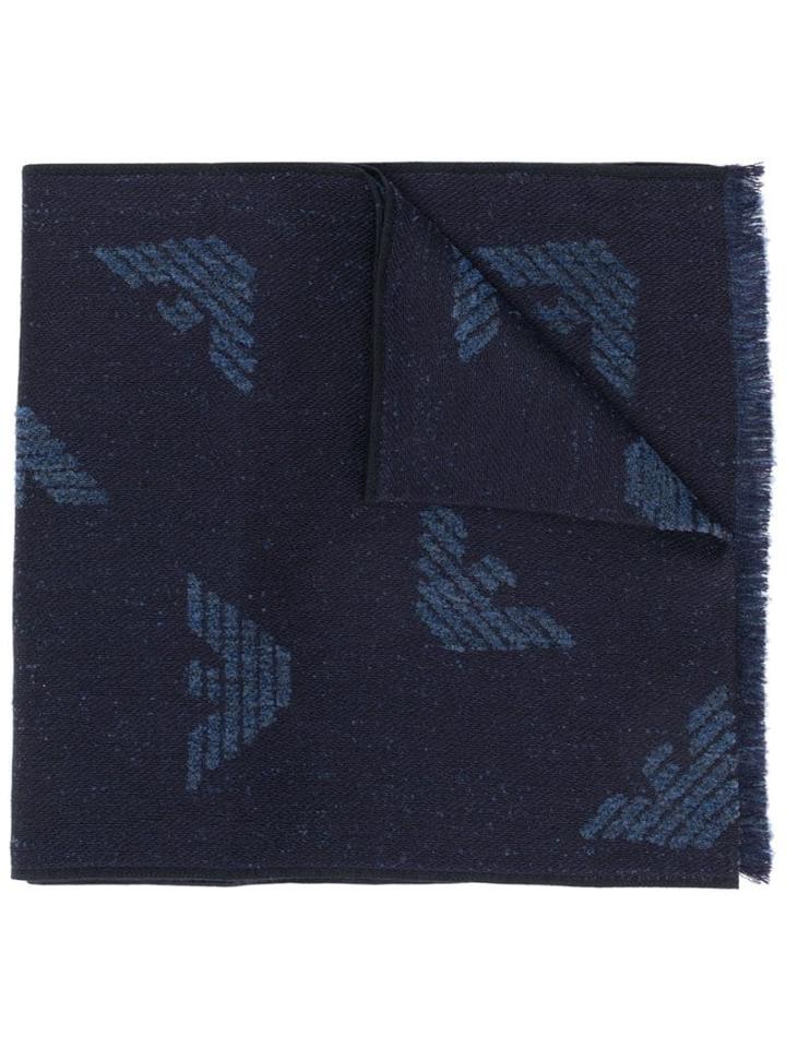 Emporio Armani Logo Pattern Scarf - Blue