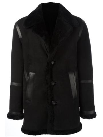 Neil Barrett Leather Coat, Men's, Size: Medium, Black, Lamb Skin/lamb Fur