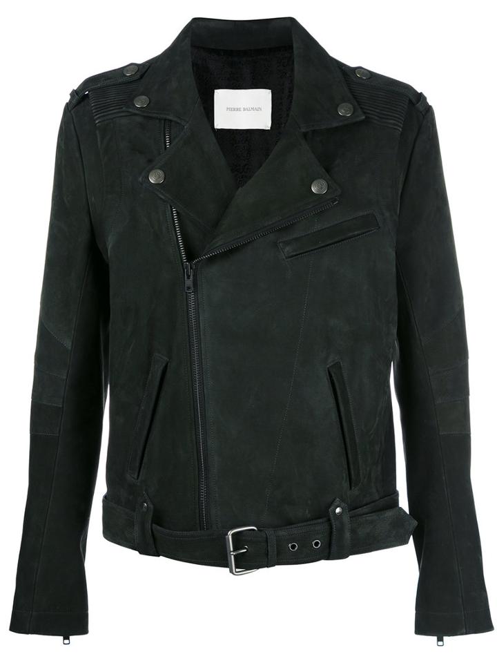 Pierre Balmain Zipped Biker Jacket, Men's, Size: 50, Grey, Viscose/goat Suede