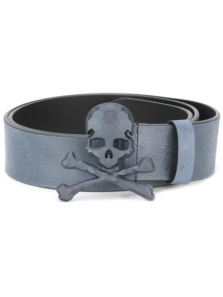 Philipp Plein Skull And Crossbones Belt, Men's, Size: 100, Blue, Leather