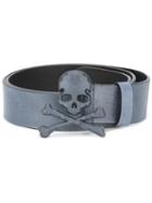 Philipp Plein Skull And Crossbones Belt, Men's, Size: 100, Blue, Leather