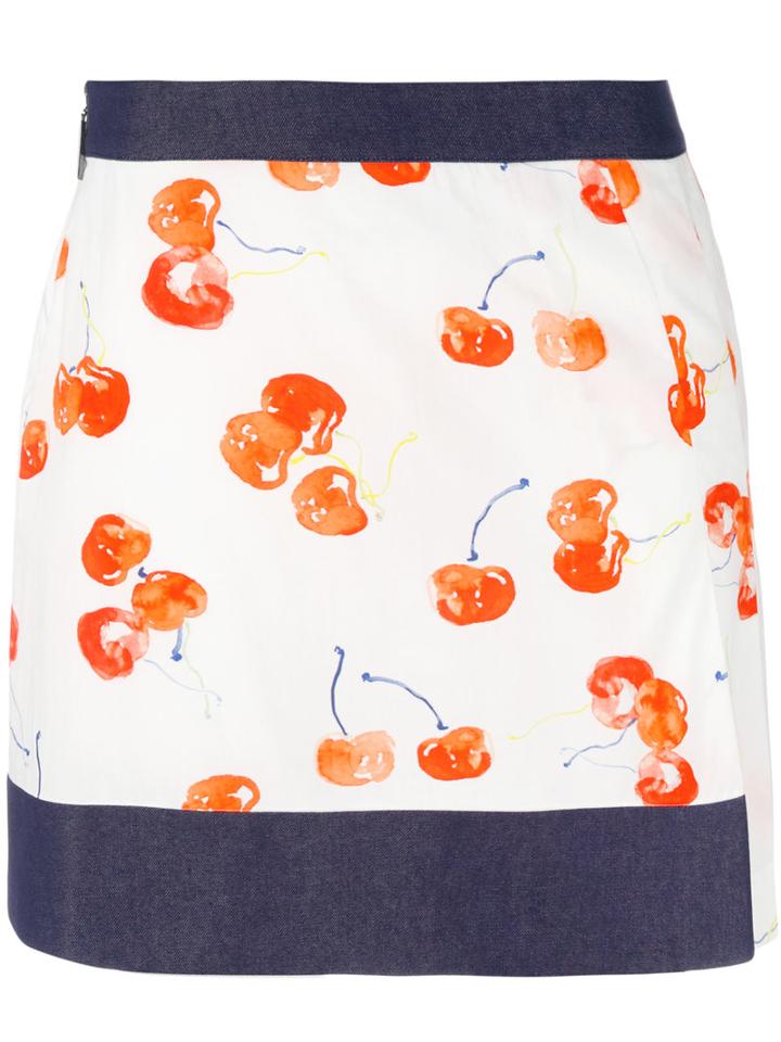 Msgm - Cherries Print Skirt - Women - Cotton - 40, Yellow/orange, Cotton