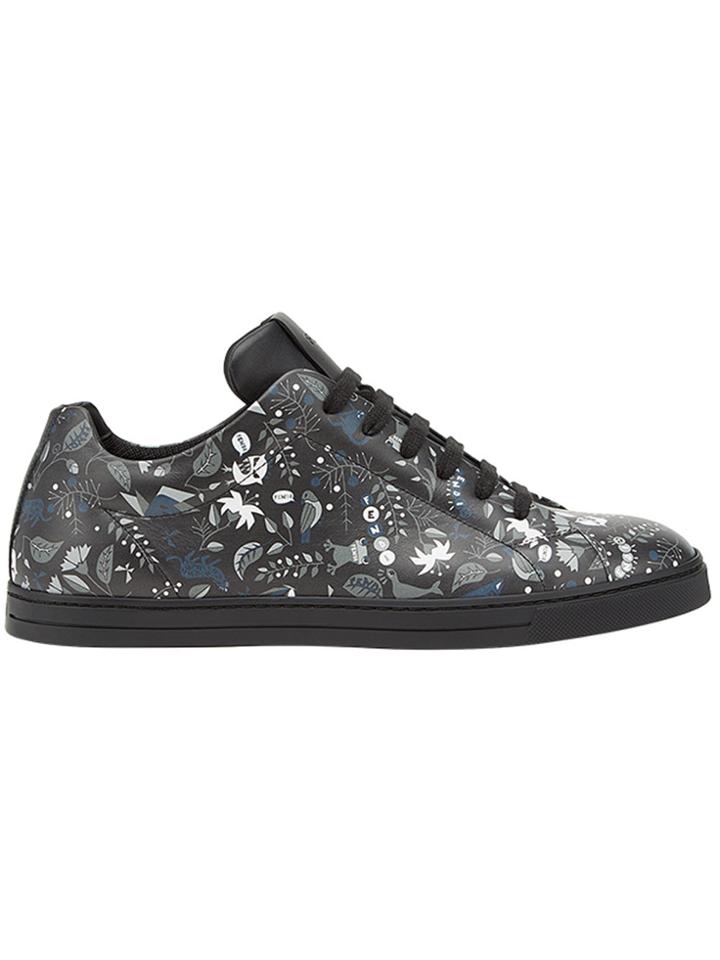 Fendi Printed Lace-up Sneakers - Black