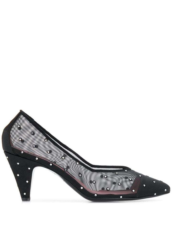 Les Petits Joueurs Presia Embellished Mesh Pumps - Black