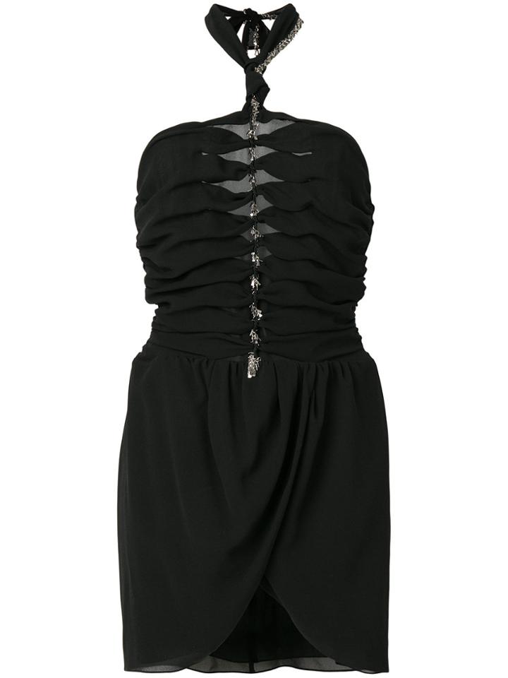 Saint Laurent Embellished Ruched Halter Dress - Black