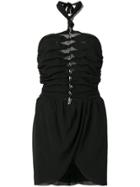 Saint Laurent Embellished Ruched Halter Dress - Black