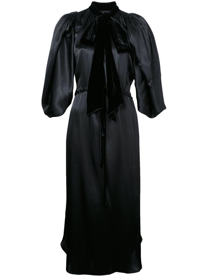 Romance Was Born Billowing Silk Dress - Black
