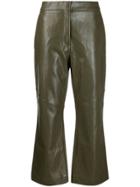 Cédric Charlier Faux-leather Flared Cropped Trousers - Green