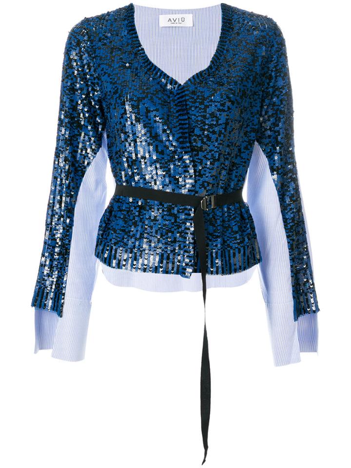 Aviù Belted Sequin Cardigan - Blue