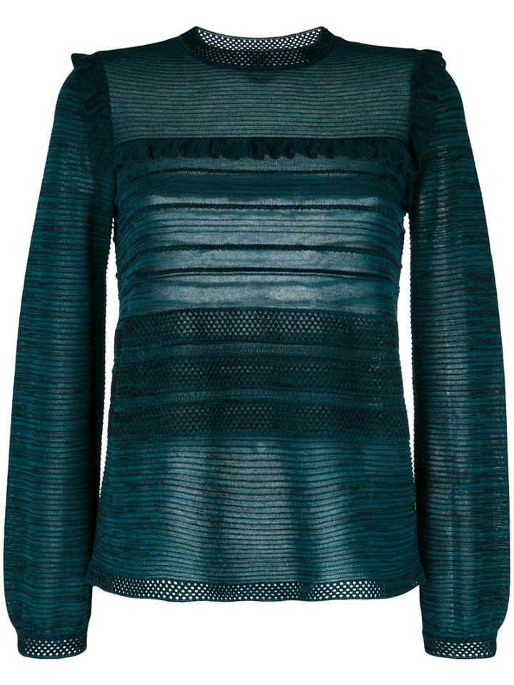 M Missoni - Knitted Frill Trim Blouse - Women - Cotton/polyamide/polyester/viscose - 46, Blue, Cotton/polyamide/polyester/viscose