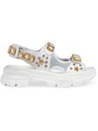 Gucci Leather And Mesh Sandal With Crystals - White