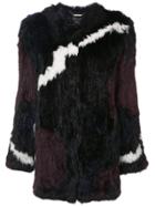 Rachel Zoe Jagged Stripe Colour Block Fur Jacket - Black