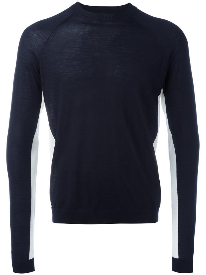 Prada Inner Stripe Jumper, Men's, Size: 52, Blue, Wool