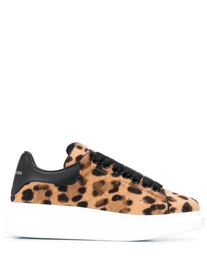 Alexander Mcqueen Oversized Leopard-print Calf Hair Sneakers - Brown