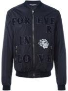 Dolce & Gabbana Patched Bomber Jacket, Men's, Size: 50, Blue, Polyamide/sheep Skin/shearling