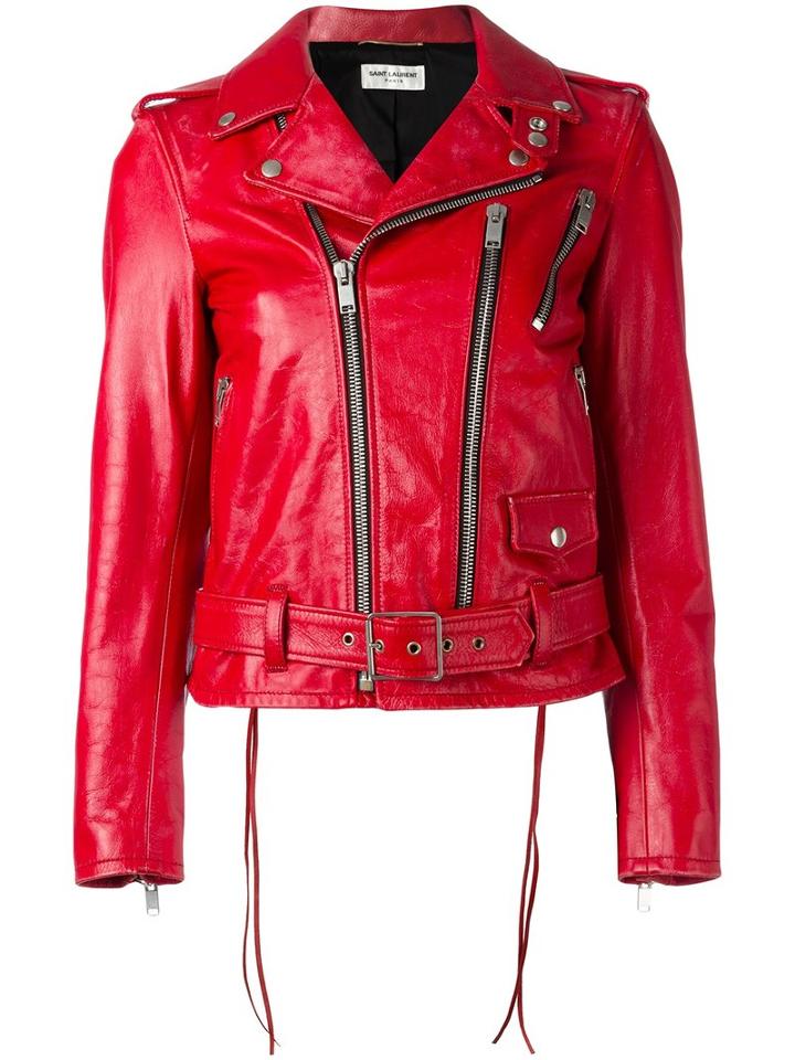 Saint Laurent - Classic Motorcycle Jacket - Women - Cotton/calf Leather/polyester/cupro - 38, Red, Cotton/calf Leather/polyester/cupro