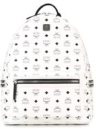 Mcm Logo Print Backpack, White, Leather/nylon/pvc