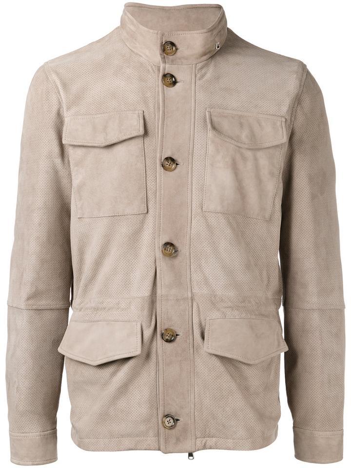Eleventy Classic Field Jacket, Men's, Size: 52, Nude/neutrals, Cotton/suede