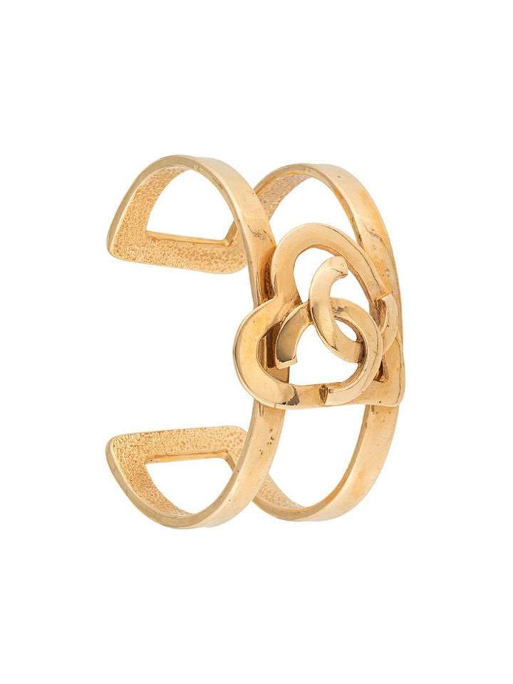 Chanel Vintage Cc Logo Heart Bracelet - Gold