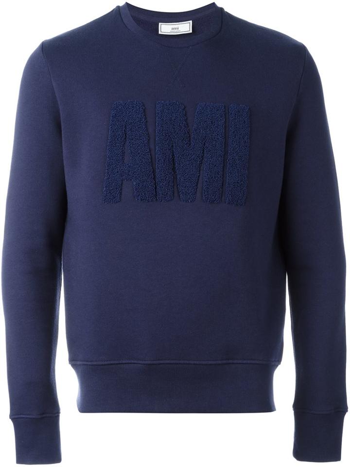Ami Alexandre Mattiussi Logo Appliqué Sweatshirt, Men's, Size: Small, Blue, Cotton
