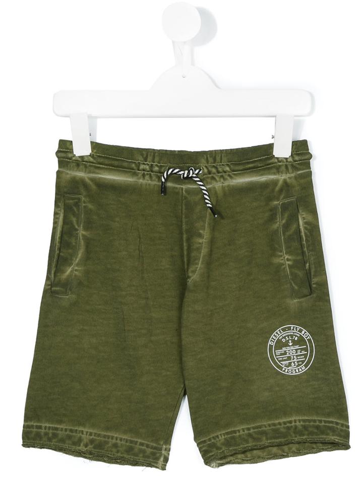 Diesel Kids - Logo Stamp Drawstring Sweatshorts - Kids - Cotton - 6 Yrs, Green