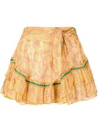 Poupette St Barth Belted Tiered Mini Skirt, Women's, Size: 1, Yellow/orange, Cotton