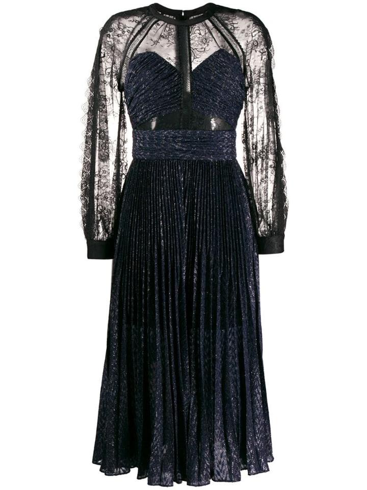 Self-portrait Pleated Skirt Dress - Blue