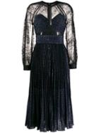 Self-portrait Pleated Skirt Dress - Blue
