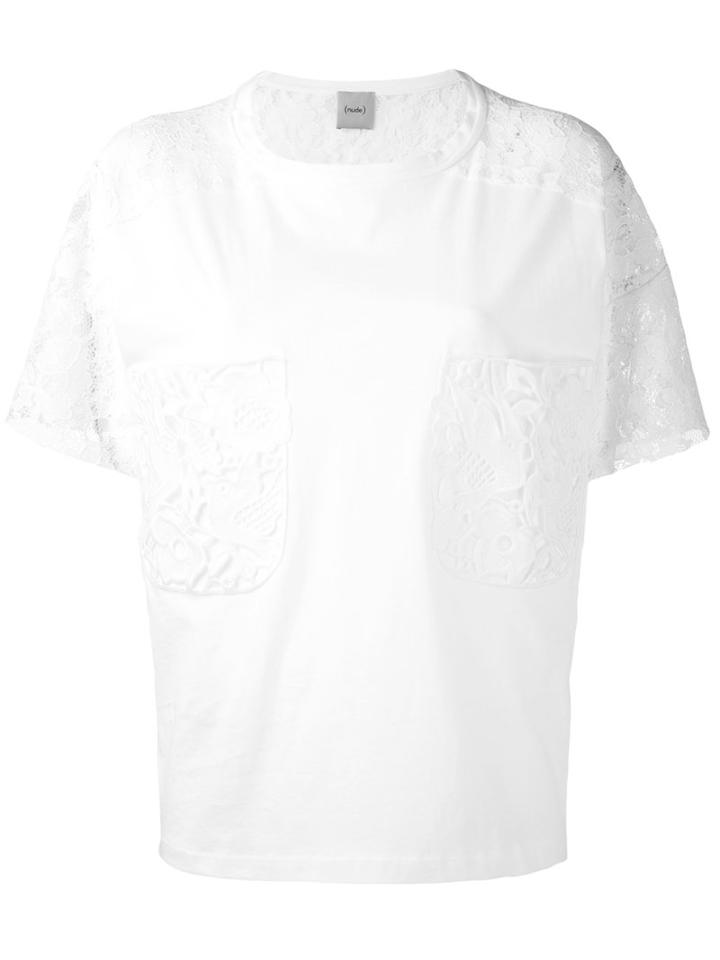 Nude - Lace Panel T-shirt - Women - Cotton - 40, White, Cotton