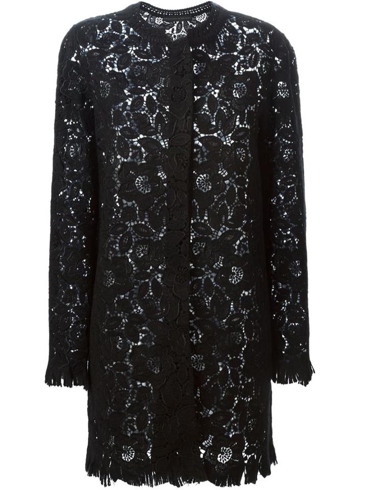 Ermanno Scervino Embroidered Lace Coat, Women's, Size: 46, Black, Polyester/acetate/viscose/wool