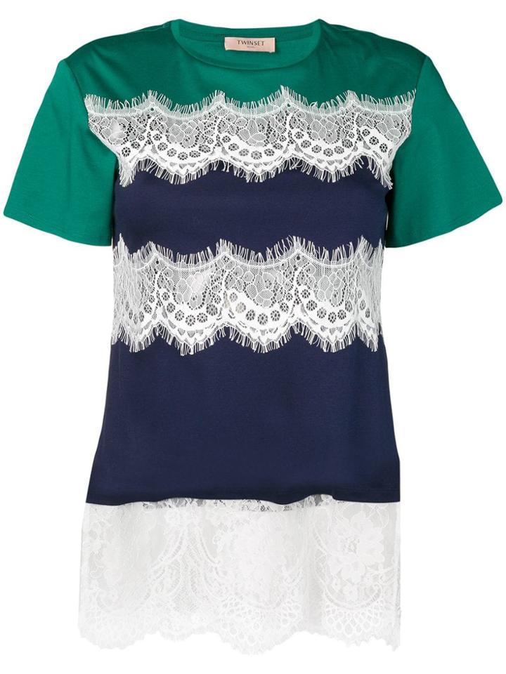 Twin-set Lace Panel T-shirt - Blue