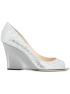 Jimmy Choo Baxen Peep Toe Wedges - Metallic