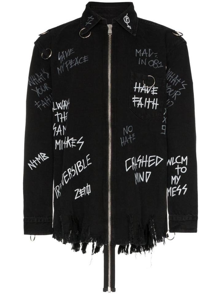 Faith Connexion Graffiti Print Zipped Jacket - Black