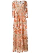 Marchesa Notte Floral Embroidered Gown, Women's, Size: 6, Yellow/orange, Polyester/nylon/metal