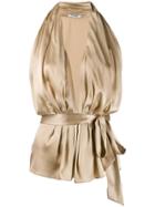 Styland Bow Tied Plunge Halterneck Top - Neutrals