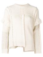Nude Eyelet Knit Fringed Sweater - Nude & Neutrals