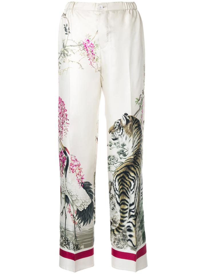 F.r.s For Restless Sleepers Tiger Print Trousers - White