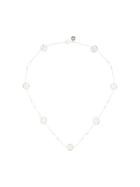 Tory Burch Crystal Pearl Logo Necklace - Silver