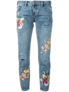 One Teaspoon Orchid Print Distressed Cropped Jeans - Blue