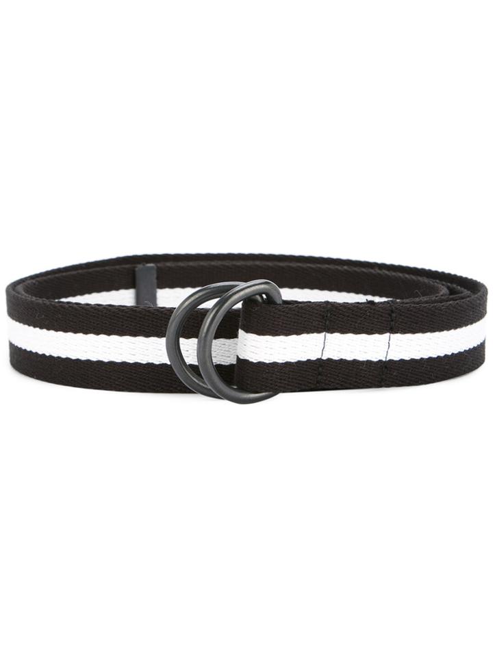 Clane Homme Striped D-ring Buckle Belt - Black