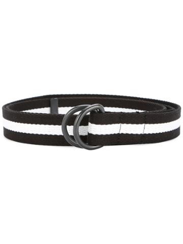 Clane Homme Striped D-ring Buckle Belt - Black