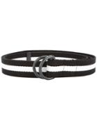 Clane Homme Striped D-ring Buckle Belt - Black