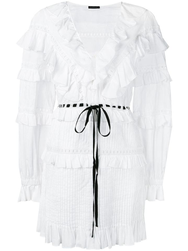 Wandering Ruffled Drawstring Waist Dress - White