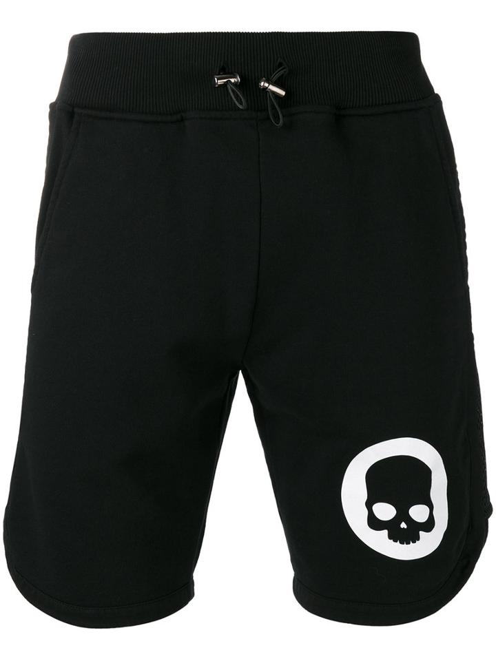 Hydrogen Skull Print Track Shorts, Men's, Size: Xxl, Black, Cotton