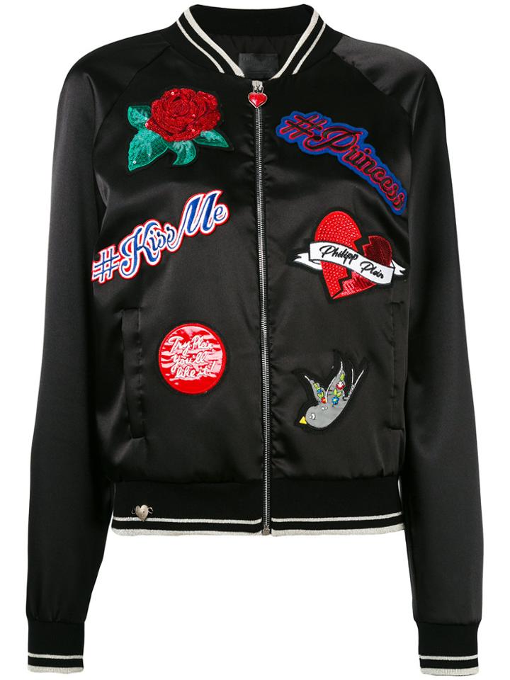 Philipp Plein Embroidered Bomber Jacket - Black
