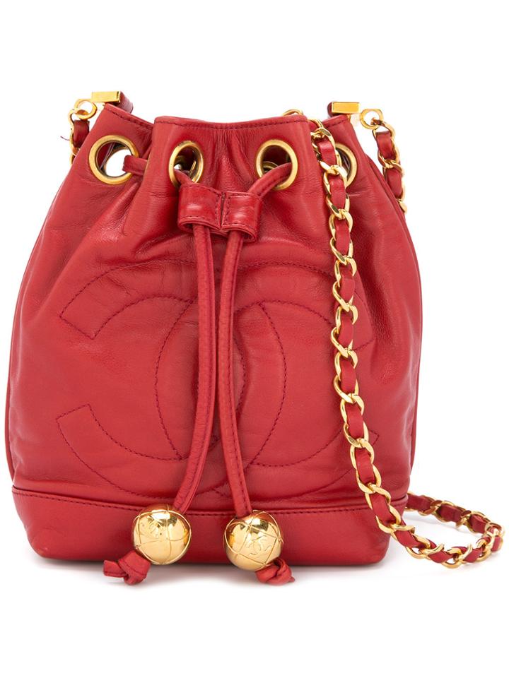 Chanel Vintage Cc Logo Drawstring Bag - Red